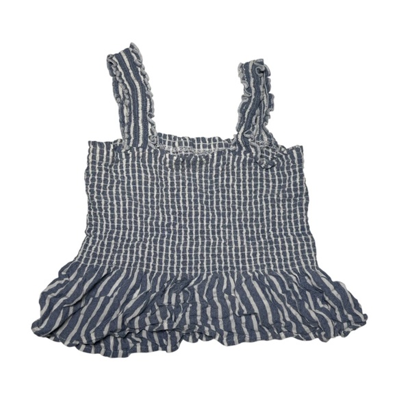 Hollister Square Tank Top Blue and White Striped Ruched Size Medium Coastal - Picture 2 of 10